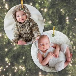 新生児の赤ちゃんの2枚の写真のクリスマス セラミックオーナメント