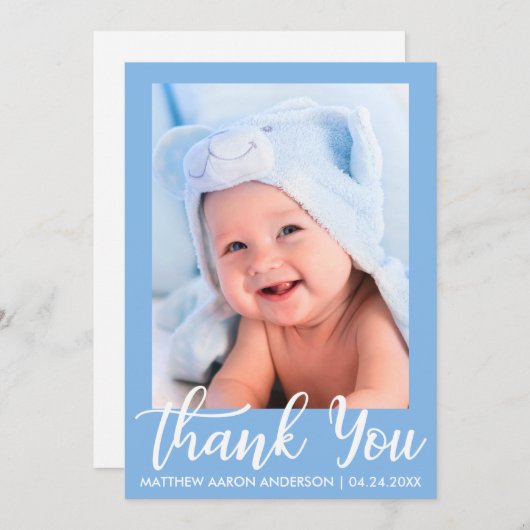 新生児の青ありがとう サンキューカード (正面/裏面)