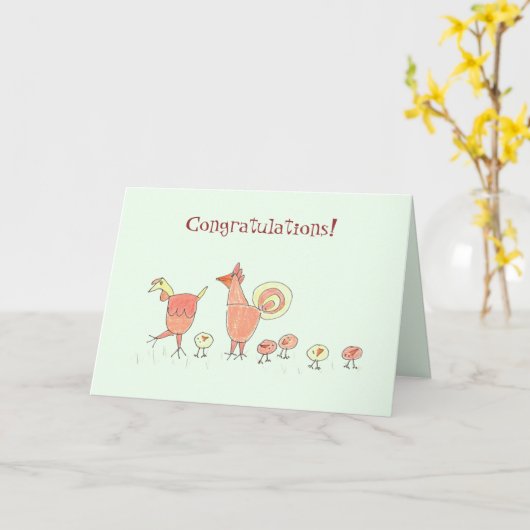 新生児の鶏家族 カード (黄色い花)