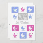 新生児の3連符の発表の写真カード 案内状 (正面/裏面)