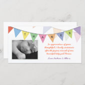 新生児は感謝の旗のフォトカード感謝していしています サンキューカード (正面/裏面)