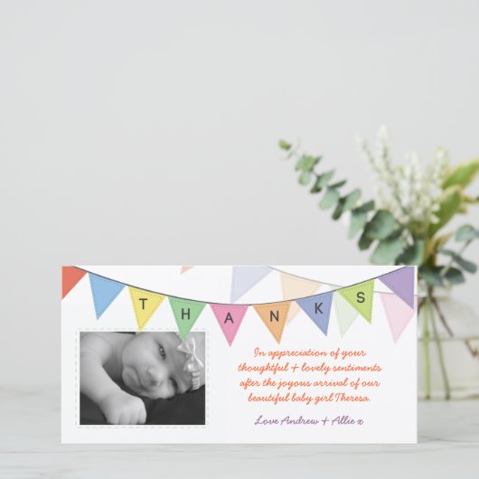 新生児は感謝の旗のフォトカード感謝していしています サンキューカード (スタンド正面)