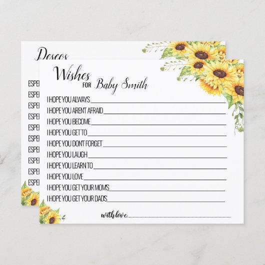 新生児ひまわり赤ちゃんシャワーカードへの願い (正面/裏面)