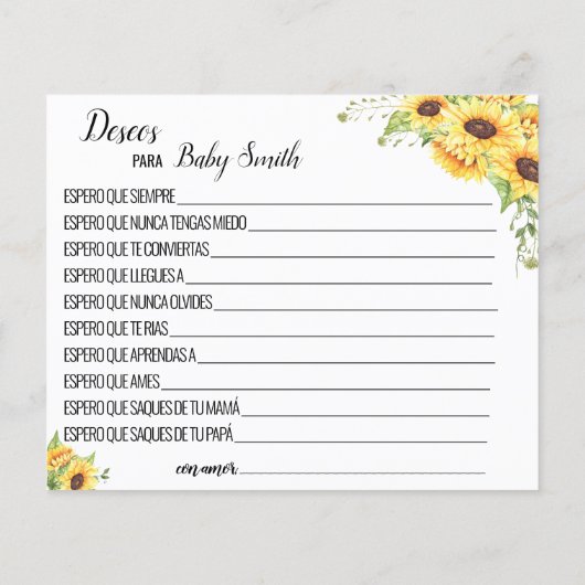新生児ひまわり赤ちゃんシャワーカードへの願い (裏面)