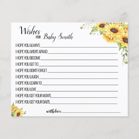 新生児ひまわり赤ちゃんシャワーカードへの願い (正面)