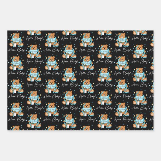 新生児またはベビーシャワーブルーテディベア ラッピングペーパーシート (正面3)