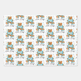 新生児またはベビーシャワーブルーテディベア ラッピングペーパーシート