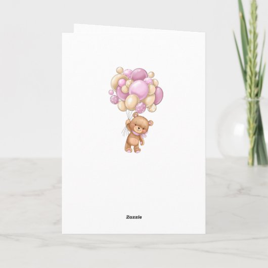 新生児ようこそ世界へクマのピンク色の風船 カード (裏面)