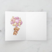 新生児ようこそ世界へクマのピンク色の風船 カード (内部)