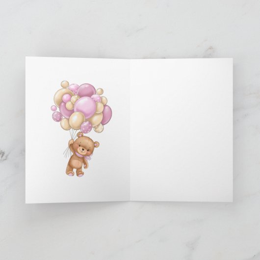 新生児ようこそ世界へクマのピンク色の風船 カード (内部)