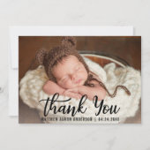 新生児ウッドありがとうBlkスクリプトカード 招待状 (正面)