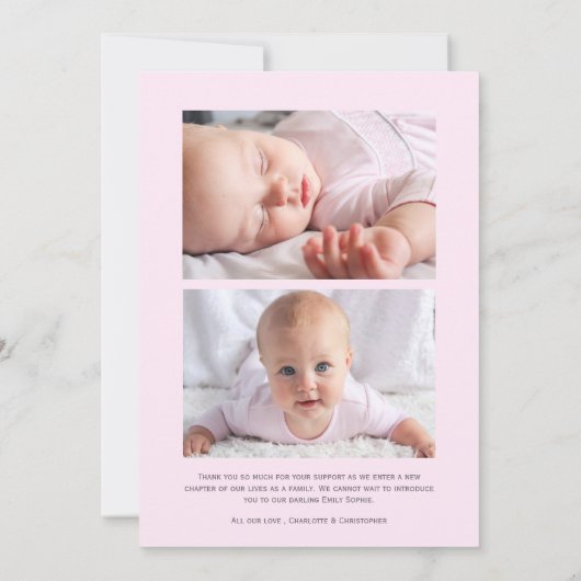 新生児エレガントウェルカムフォトコラージュ誕生 案内状 (裏面)