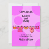 新生児ガールおめでとうカスタマイズ可能カード サンキューカード (正面)