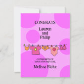 新生児ガールおめでとうカスタマイズ可能カード サンキューカード (正面)