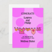 新生児ガールおめでとうカスタマイズ可能カード サンキューカード (正面/裏面)