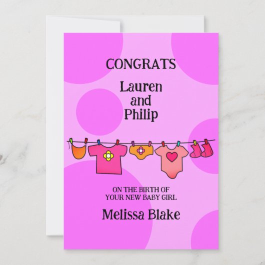 新生児ガールおめでとうカスタマイズ可能カード 招待状 (正面)