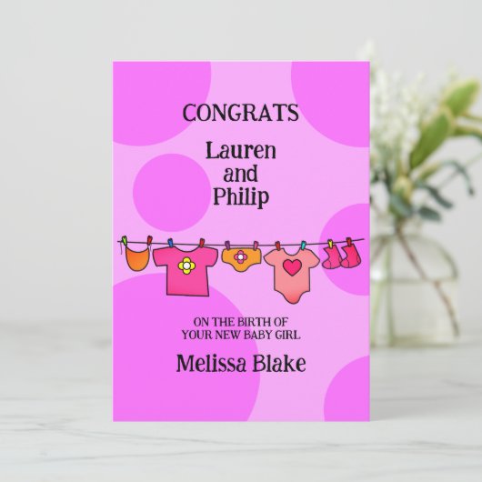 新生児ガールおめでとうカスタマイズ可能カード 招待状 (スタンド正面)