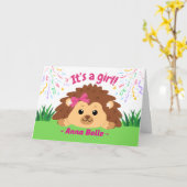 新生児ガールおめでとうハリネズミ カード (黄色い花)