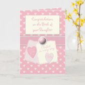 新生児ガールおめでとうピンク カード (黄色い花)