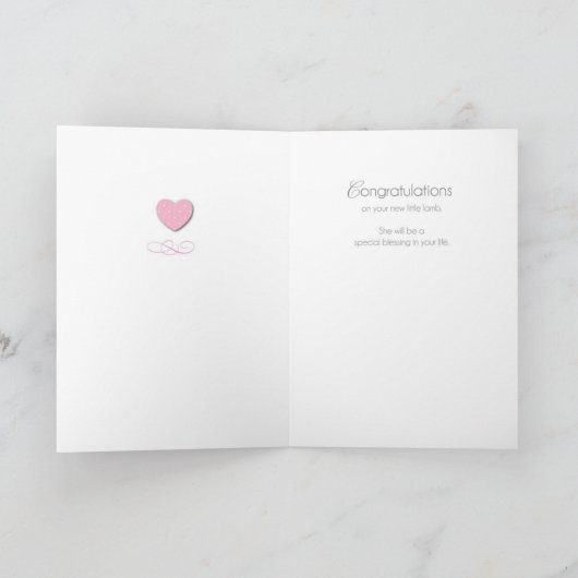 新生児ガールおめでとう宗教小羊 カード (内部)