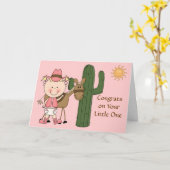新生児ガールとポニーおめでとう – ウェスタン カード (黄色い花)