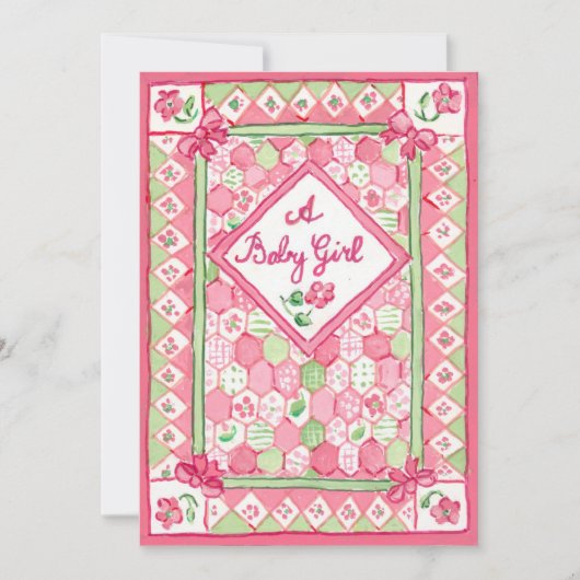 新生児ガールアナウンスメントカード 招待状 (正面)