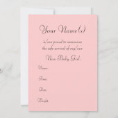 新生児ガールアナウンスメントカード 招待状 (裏面)