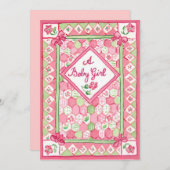 新生児ガールアナウンスメントカード 招待状 (正面/裏面)