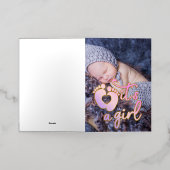 新生児ガールカスタムフォト足金ゴールドピンク 箔グリーティングカード (外側レイダウン)