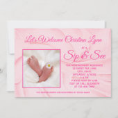新生児ガールクリーミーピンク"sipと参照"パーティー 招待状 (正面)