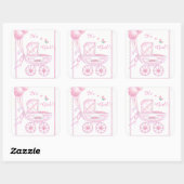 新生児ガールスティッカーピンク乳母車&バルーン スクエアシール (シート)