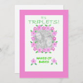 新生児ガールトリプレットアナウンスメントフォトカード 案内状 (正面/裏面)
