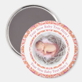 新生児ガールパーソナライズされたピーチピンク写真ギフト マグネット (正面/裏面)