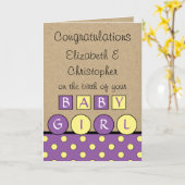 新生児ガールビッグラブラストラスティックパープルイエロー カード (黄色い花)