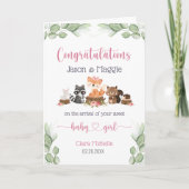 新生児ガールピンクおめでとうパーソナライズされた。 カード (正面)