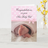 新生児ガールピンクカードおめでとう カード (黄色い花)