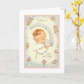 新生児ガールピンクローズロザリーカトリック カード (黄色い花)