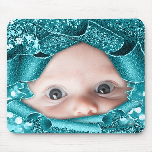 新生児ガールフォトマザーへティール(緑がかった色)グリッター マウスパッド (正面)