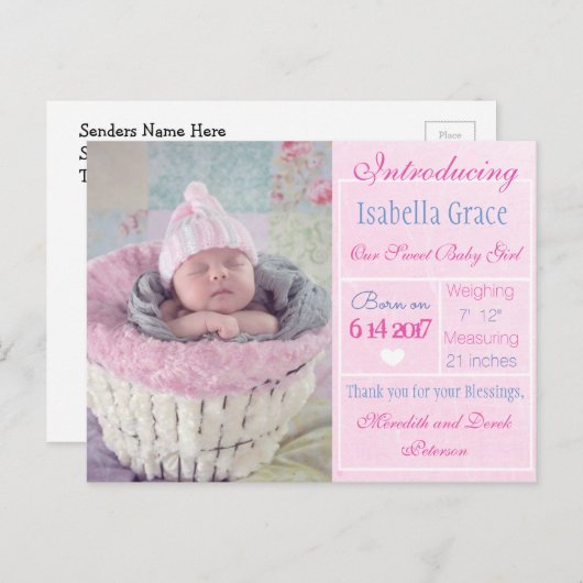 新生児ガール発表葉書のご紹介 案内ポストカード (正面/裏面)
