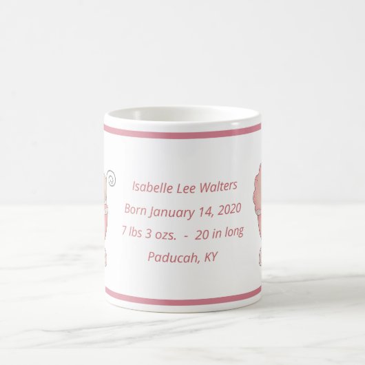 新生児ガール誕生情報かわいいベビーキャリッジ コーヒーマグカップ (中央)