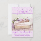 新生児ガール誕生統計ラベンダー薄紫 | フォト 案内状 (正面)