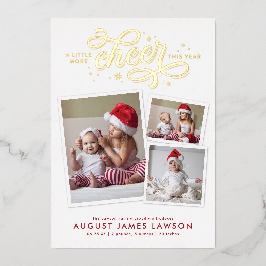 新生児クリスマス誕生フォイルホリデーカード 箔シーズンカード (正面)