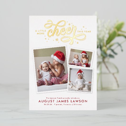 新生児クリスマス誕生フォイルホリデーカード 箔シーズンカード (立ち正面)