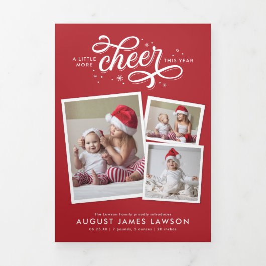 新生児クリスマス誕生発表ホリデー 三つ折りクリスマスカード (カバー)