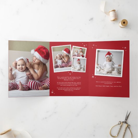 新生児クリスマス誕生発表ホリデー 三つ折りクリスマスカード (内部)
