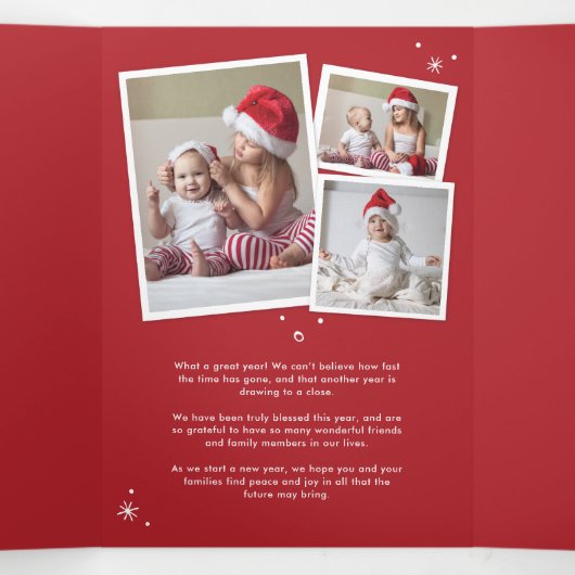 新生児クリスマス誕生発表ホリデー 三つ折りクリスマスカード (内部中)