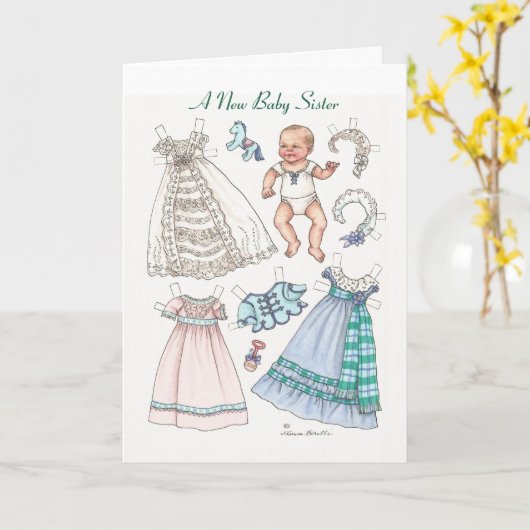 新生児シスター紙人形グリーティングカード カード (黄色い花)