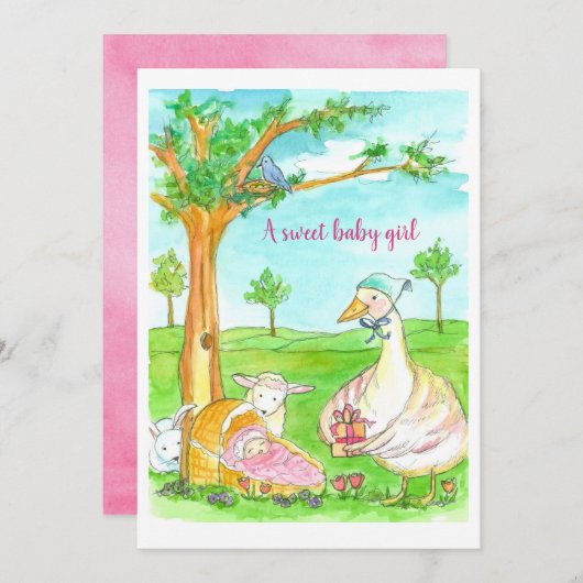 新生児シャワーガール童話の動物 招待状 (正面/裏面)