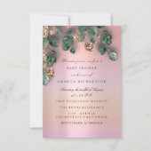 新生児シャワーグリッター足バラグリッター葉 招待状 (正面)