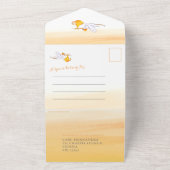 新生児シャワーストークデリバリーウォーター色オレンジ オールインワン招待状 (外側)